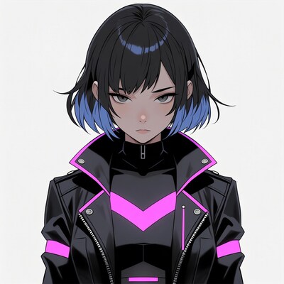 Anime girl in black pink jacket