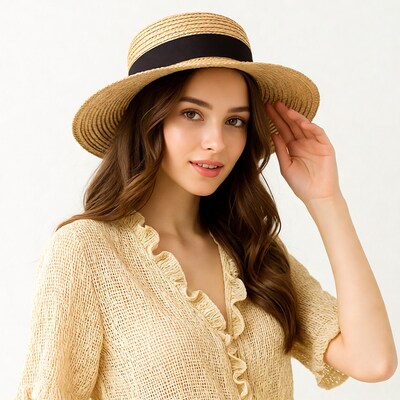 Woman wearing straw hat