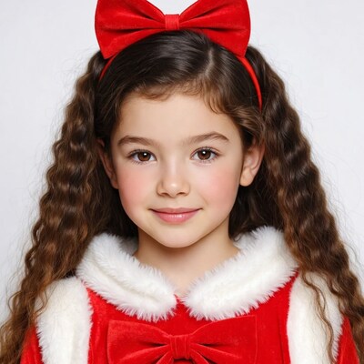 Girl in red Santa dress with bow