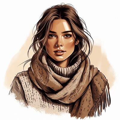 Woman in knitted scarf illustration