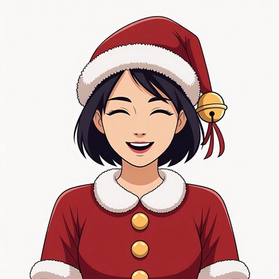 Anime girl in Santa hat smiling