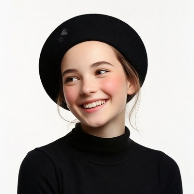 Girl smiling in black beret