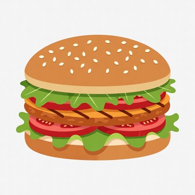 Cartoon Cheeseburger with Lettuce and Tomato