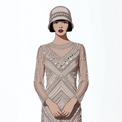 Asian woman in beaded flapper dress