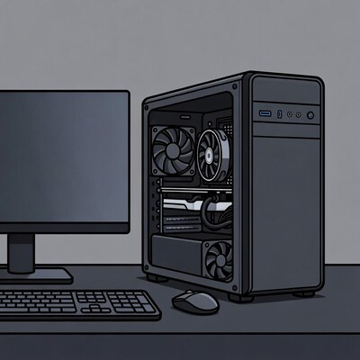 Gaming PC setup with open case