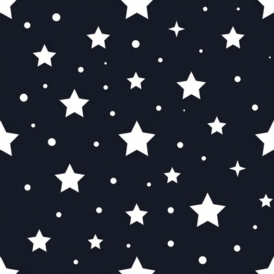 White stars and dots on black background