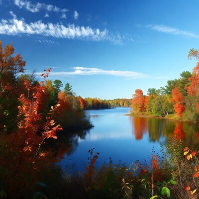 Autumn River with Fall Foliage