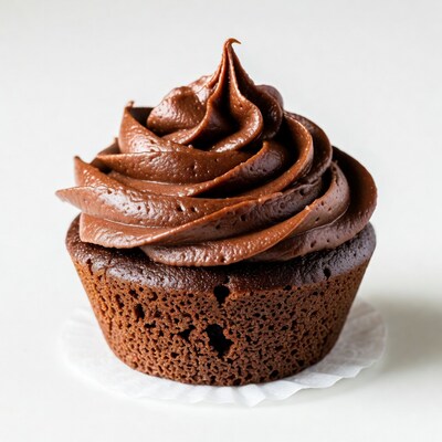 Chocolate Frosted Cupcake on White Background