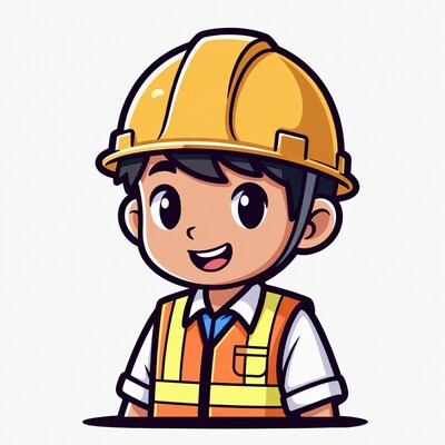 Cartoon boy in hard hat and vest