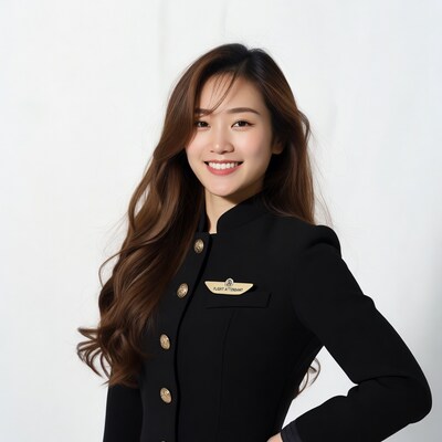 Asian woman in flight attendant uniform