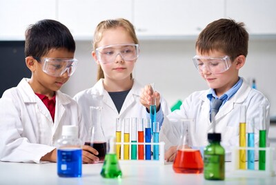 Three kids doing science experiment