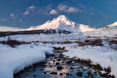 Mount Hood Snowy Peak with Stream
