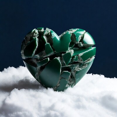 Broken Green Heart on Snow