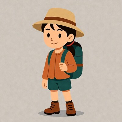 Asian girl explorer with backpack
