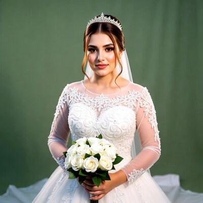 Bride holding white roses bouquet