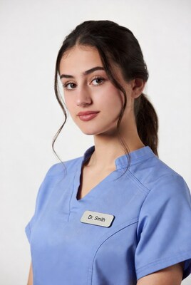 Female doctor in blue scrubs