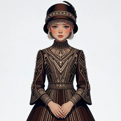 Girl in Beaded Flapper Dress and Hat