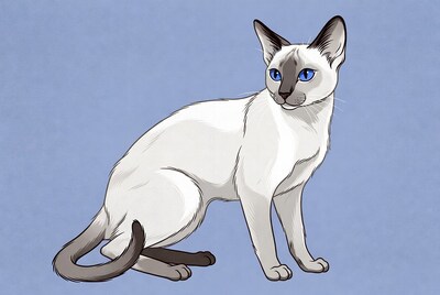 Siamese cat sitting on blue background
