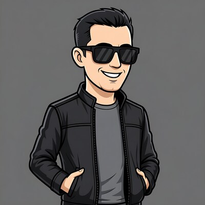 Cartoon man in leather jacket and sunglasses