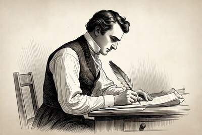 Man writing with quill pen