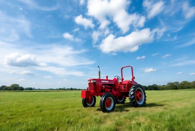 Red Farmall Tractor in Green Field