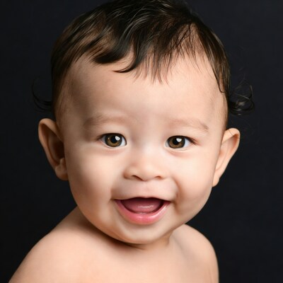 Asian baby boy smiling happily