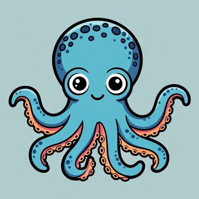 Cute blue cartoon octopus