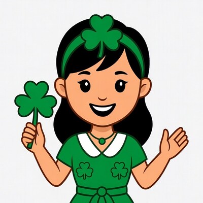 Asian girl holding shamrock illustration