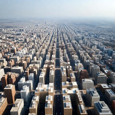 Aerial View of Grid City Skyline