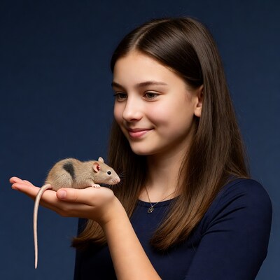 Girl holding cute rat