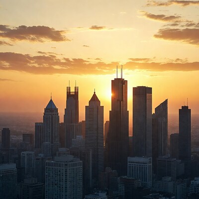Chicago skyline at sunset