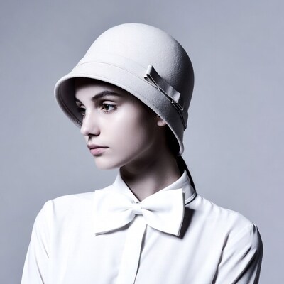 Woman in white cloche hat