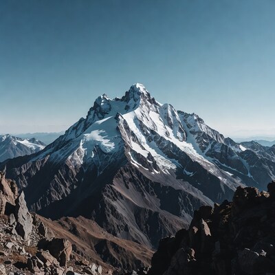 Snowy Mountain Peak with Ridges