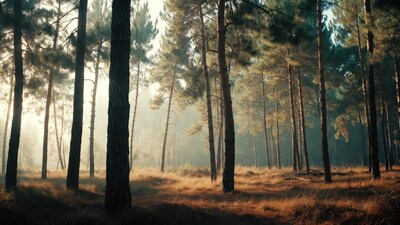 Sunrise Foggy Pine Forest Path