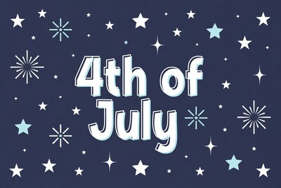 4th of July Text with Stars and Fireworks