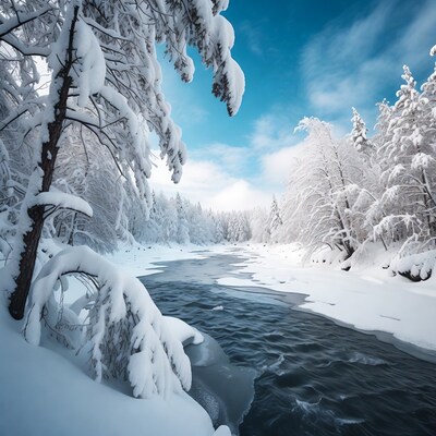 Snowy River in Winter Forest