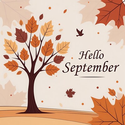 Hello September Autumn Tree Illustration
