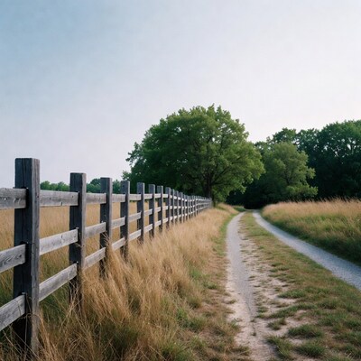 Wooden fence along grassy path