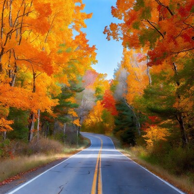 Autumn Road Through Colorful Forest
