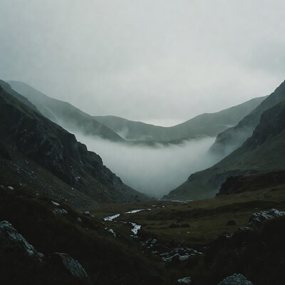 Misty Mountains with Valley Stream