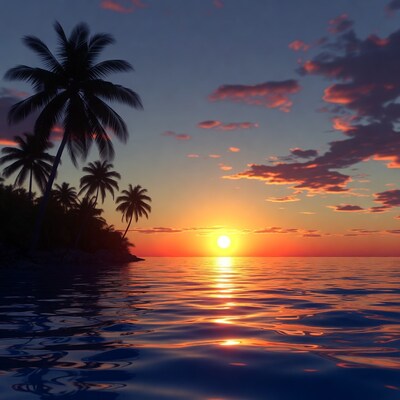 Tropical Sunset with Palm Trees