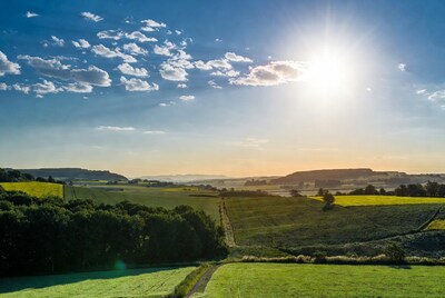Aerial View of Rapeseed Fields and Countryside