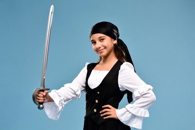 Girl in pirate costume holding sword