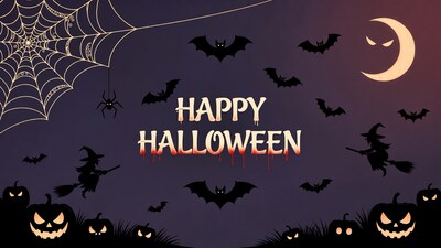 Happy Halloween Clipart with Bats and Pumpkins