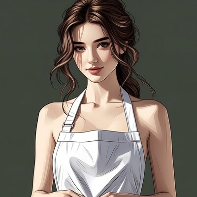Asian woman in white apron