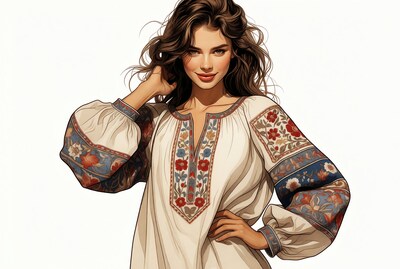 Woman in embroidered traditional blouse