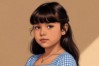 Asian girl in checkered dress portrait