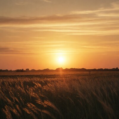 Sunset over wheat field