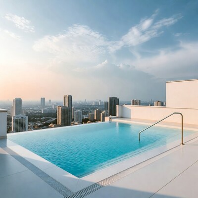 Infinity Pool Over City Skyline