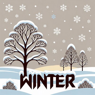 Winter Illustration with Snowy Trees